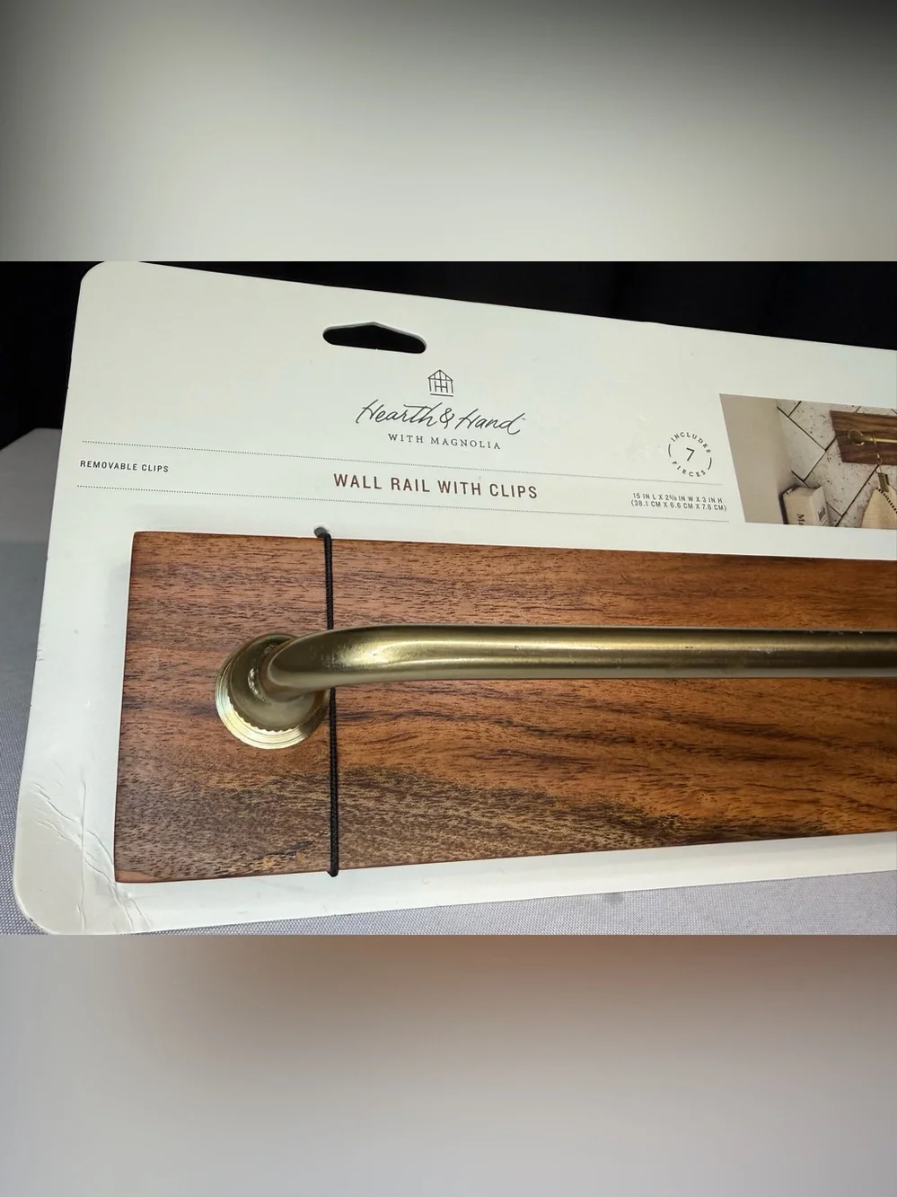 Hearth & Hand Brass & Wood Rail with Rail Clips 15” - NWT